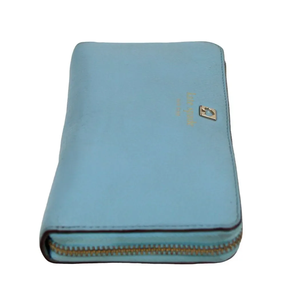 kate spade new york BLUE GENUINE LEATHER LOGO ZIP AROUND CARD WALLET CLUTCH